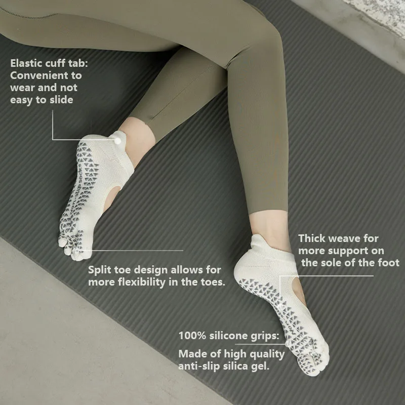 custom logo solid color cotton professional sports Pilates yoga socks good grip for women 5 toes non slip Ballet dance socks