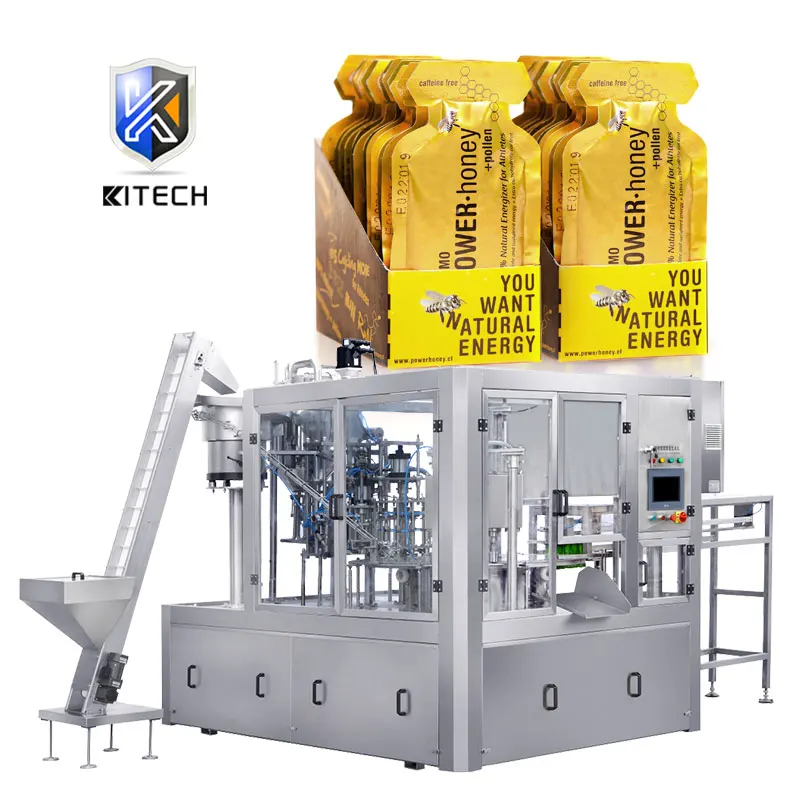 Automatic 30ml Toner Lotion Oil Fruit Jam Honey Energy Gel Premade Special Shape Bag Packing Machine