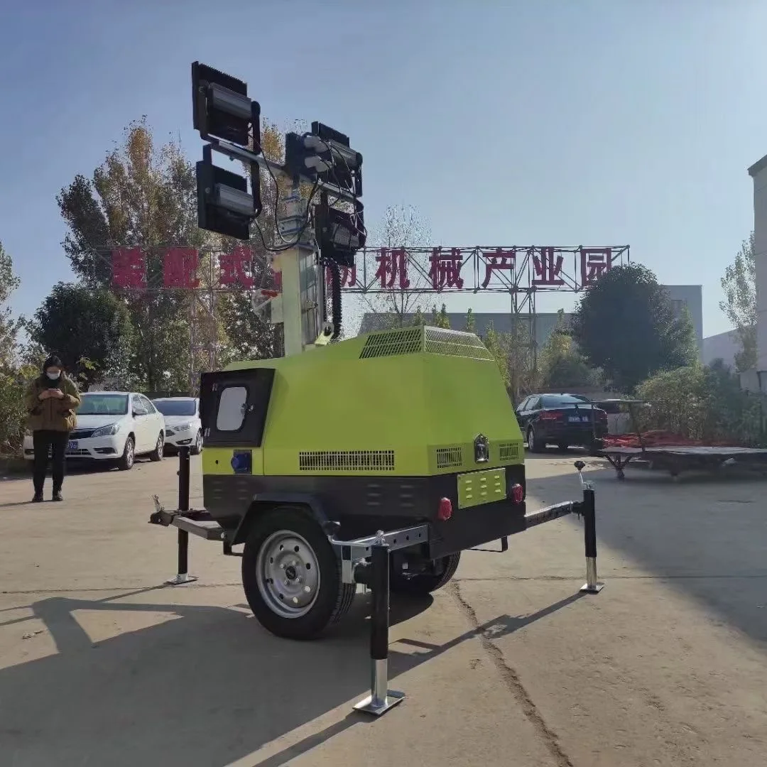 Brand Famous Engine 5m 7m Mast Light Tower 6KW Generator Portable Trailer hand-lifting Mobile Lighting Tower