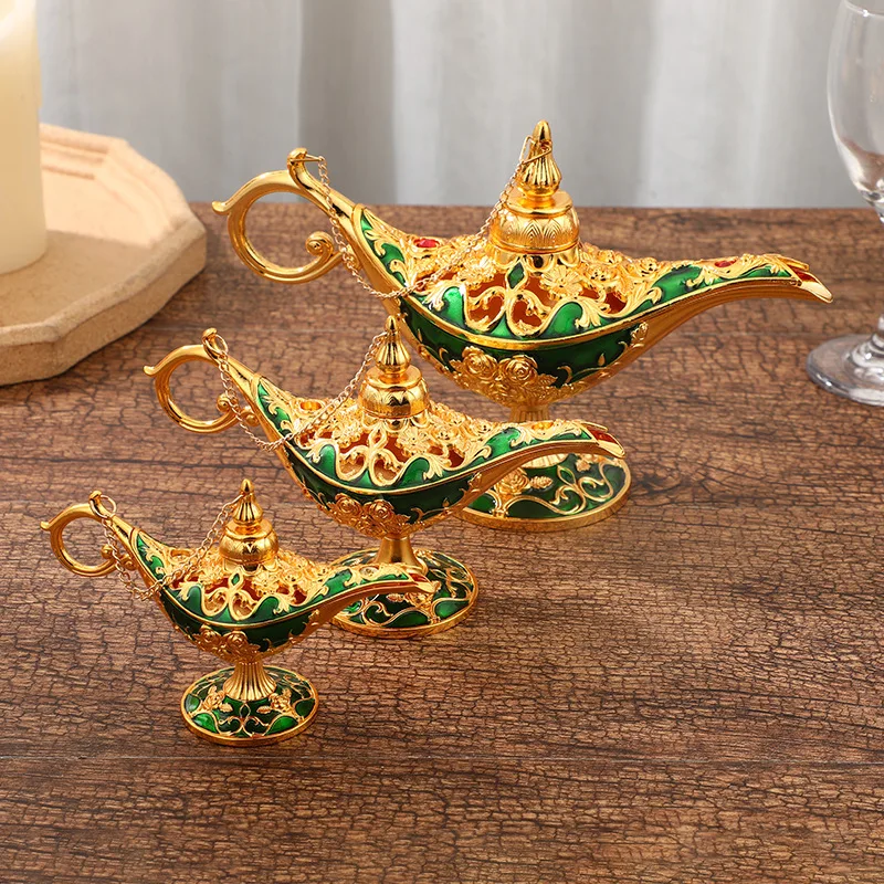 Light Luxury Golden Pattern Aladdin Divine Lamp Dinner Decoration Ornaments Divine Lamp Craft Ornaments
