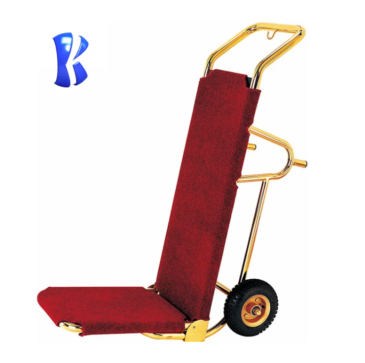 OKEY Factory Price Stainless Steel Bellman Hotel Lobby Golden Service Luggage Trolley Baggage Cart