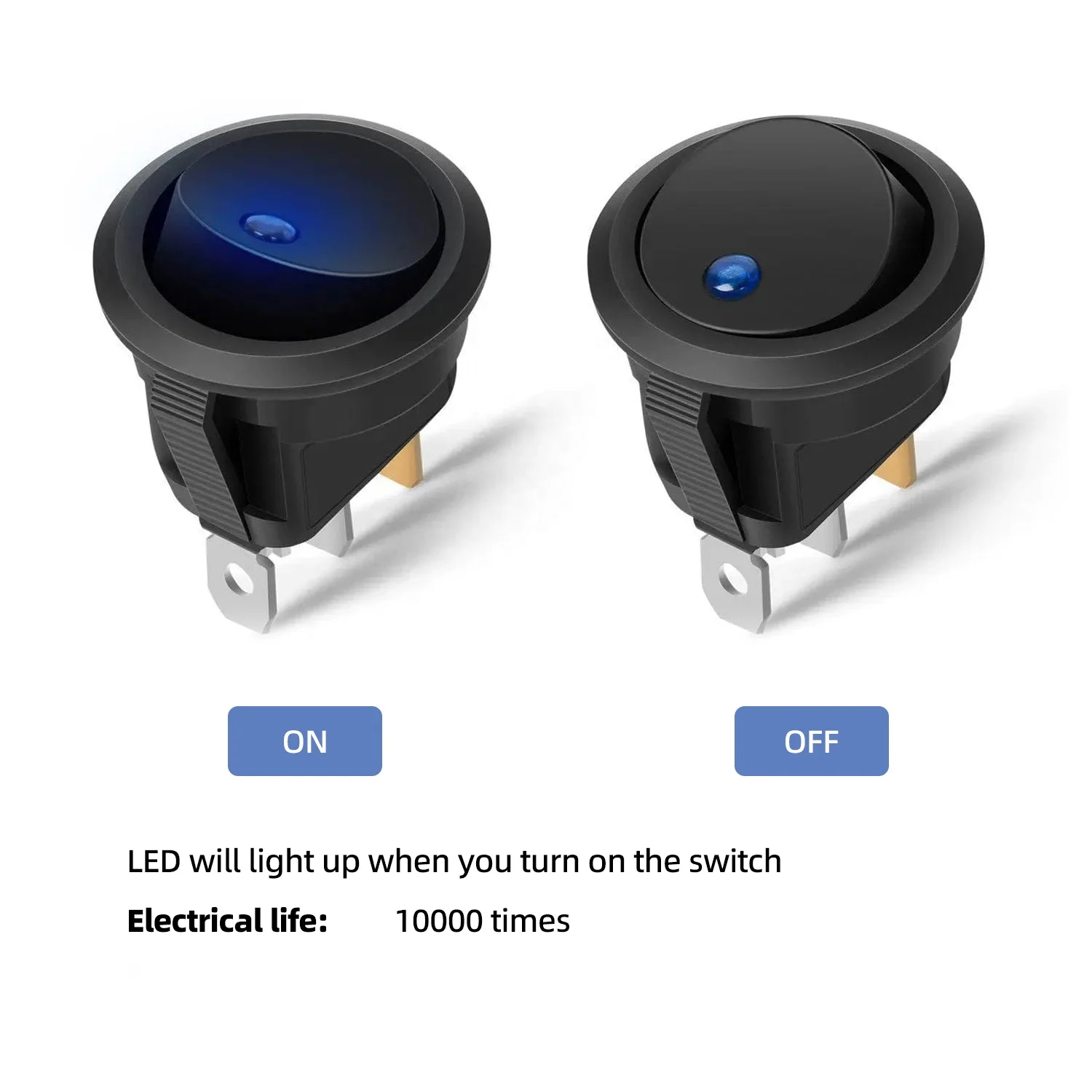 12V-20A round Blue LED SPST Toggle Rocker Switch Max Voltage 250v