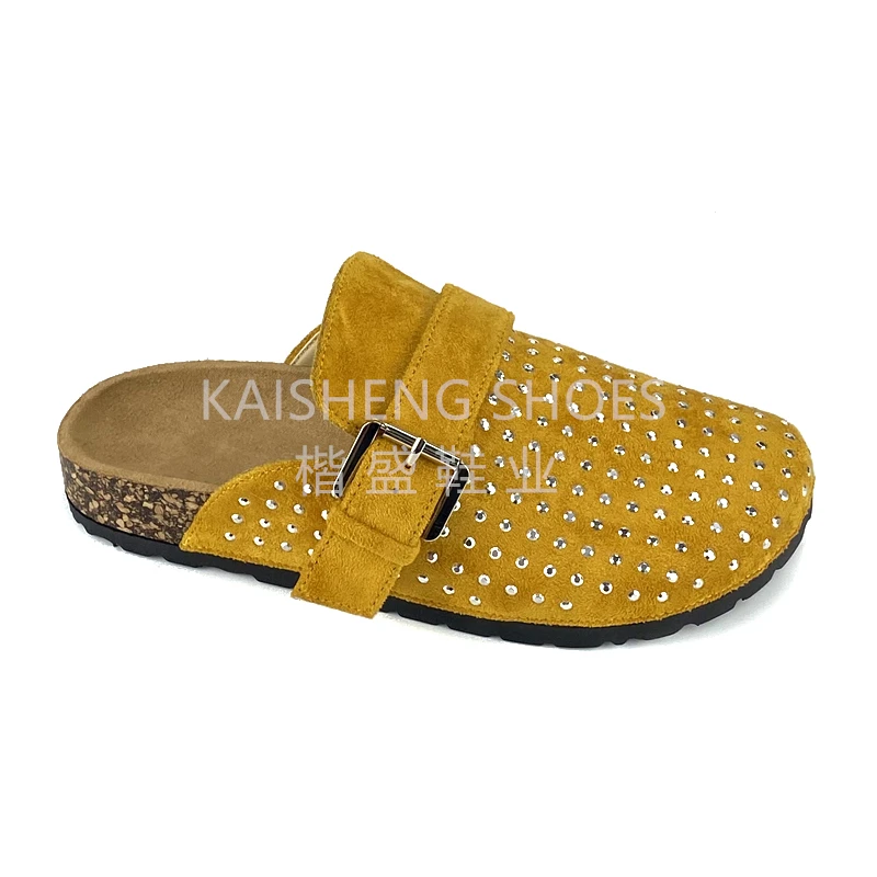 
Customized Flat Mules Slippers for Women Rhinestone Summer Slide Slipper Sandal Ladies Diamonds Female Cork Shoes Sandals OEM 