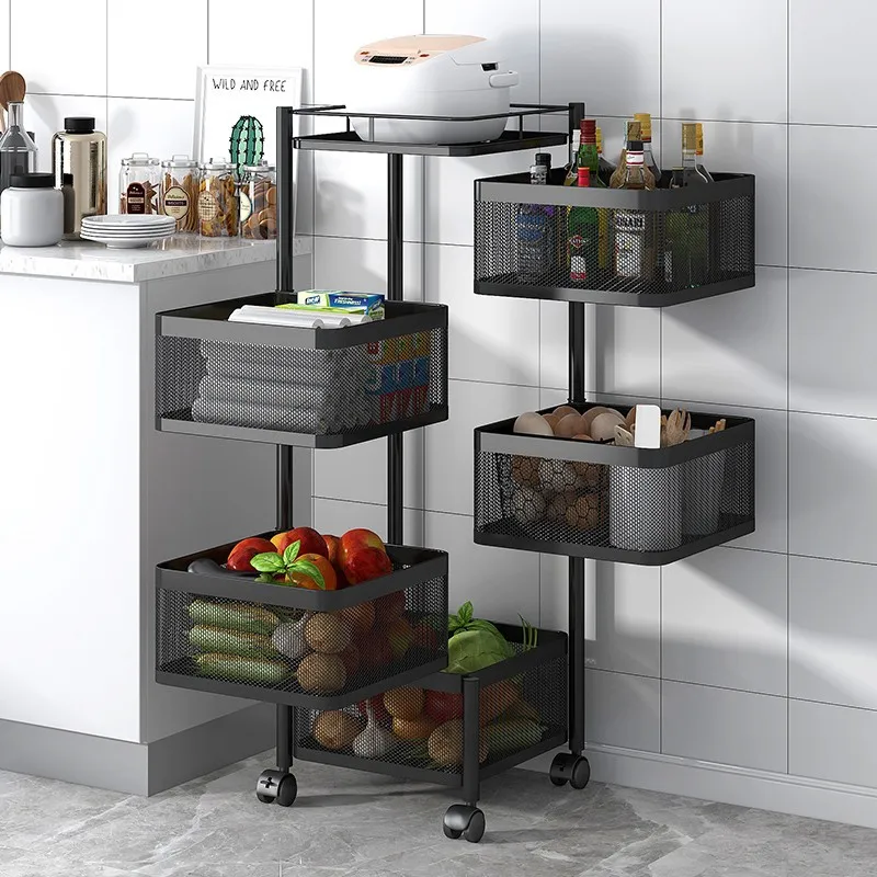 Kitchen rack 360-degree rotating vegetable basket floor multi-layer household multi-function fruit and vegetable storage rack