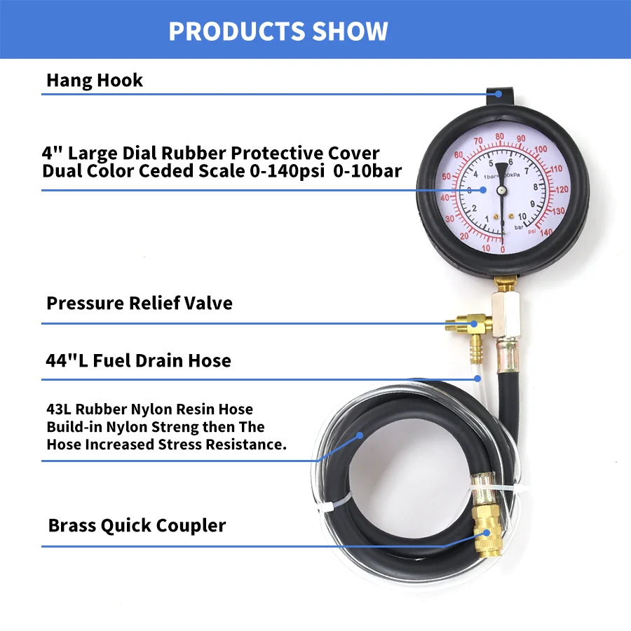 Fuel Injection Pump Diagnostic Tool Diesel Injector Injection Pressure Gauge Tester