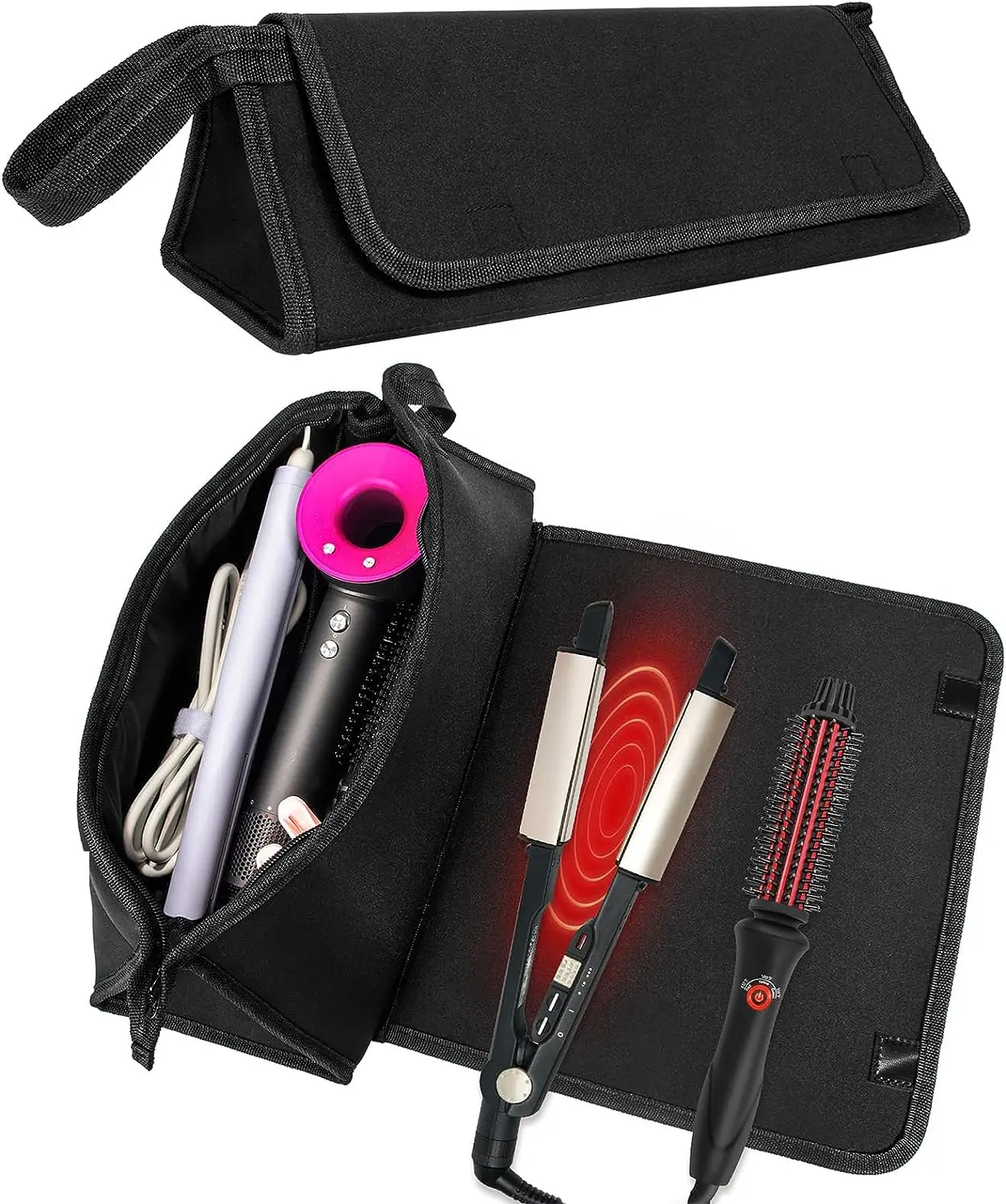 Hair Tools Travel Bag 2 in 1 Hair Travel Case with Heat Resistant Mat for Flat Irons Straighteners Curling Iron