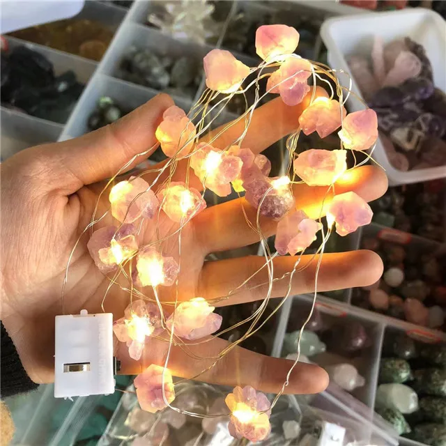 natural rough rose quartz mini lamp string lights amethyst Christmas tree decoration lights home decoration