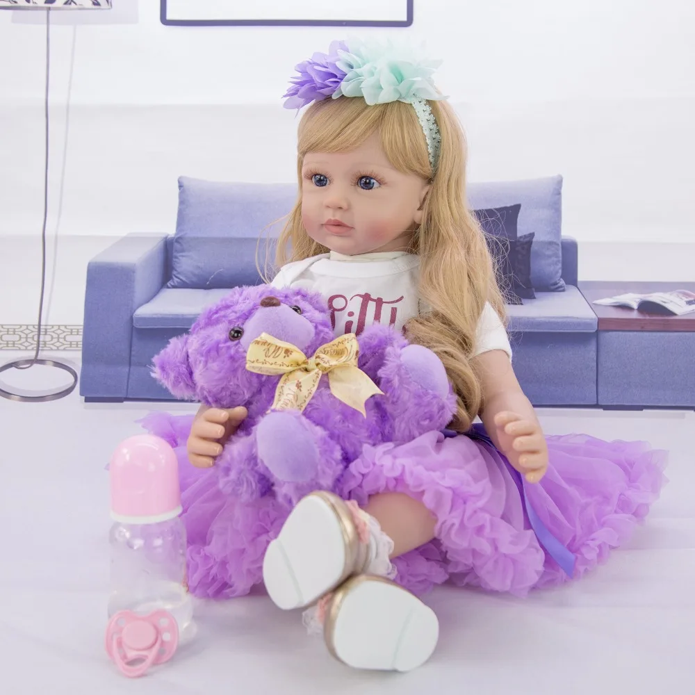 Limited Edition 24 inch Reborn Baby Doll 60 cm Silicone Soft Lifelike Newborn Purple Princess Dolls For Child Menina Brinquedos