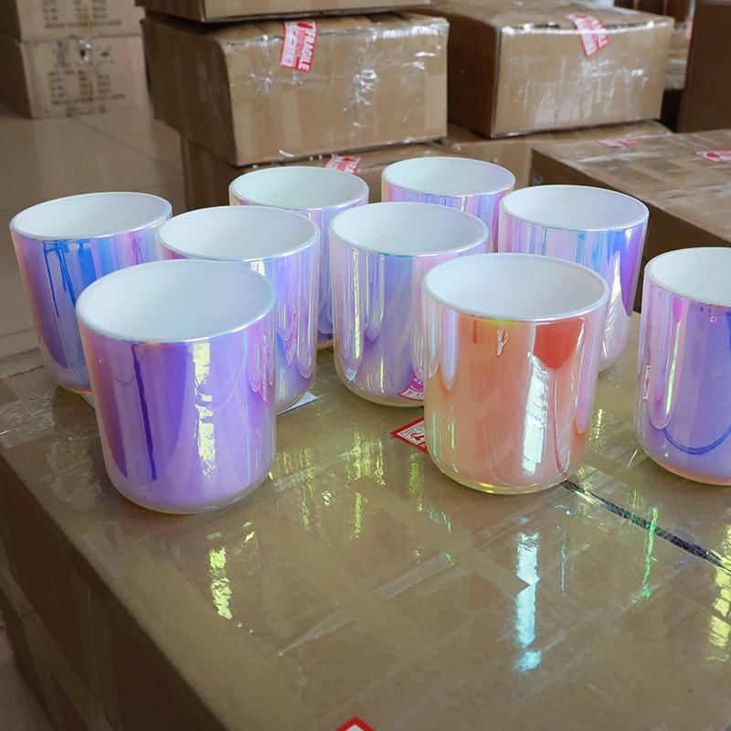 500 ml Luxury 3 wicks Empty Glass Jar Large Capacity High Quality Fashion Iridescent Candle Jar with lids