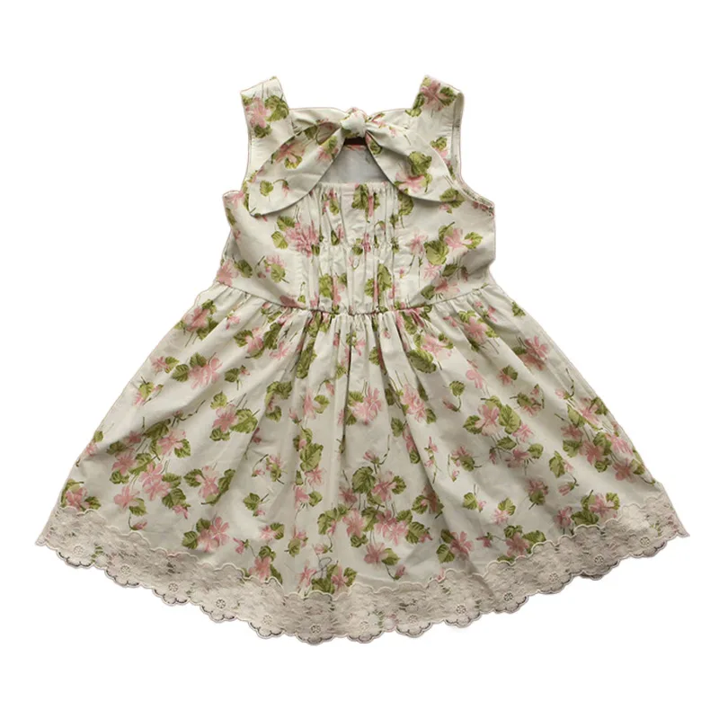 Summer South Korea Ins Dignified Hot Summer Kids Girls Floral Lace Dress Korean Style Baby Girls Sweet Vest Cotton Dress