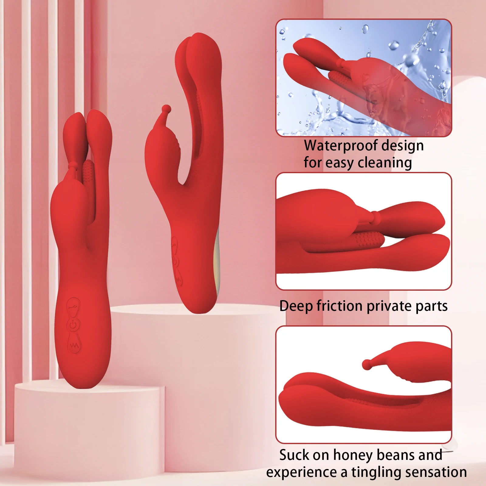 Nezend Manufacture Pleasure Patting Double Head Versatile Female Red Sex Toy Dildo Vibrator for Women Toys