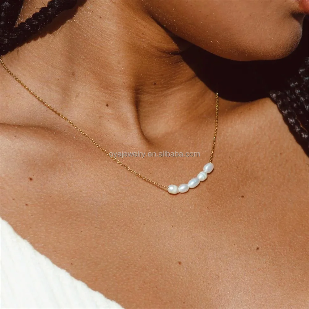 OYA Custom Jewelry Design Production Fashion 18K Gold Plated Stainless Steel Freshwater Pearl Pendant Necklace Wholesale