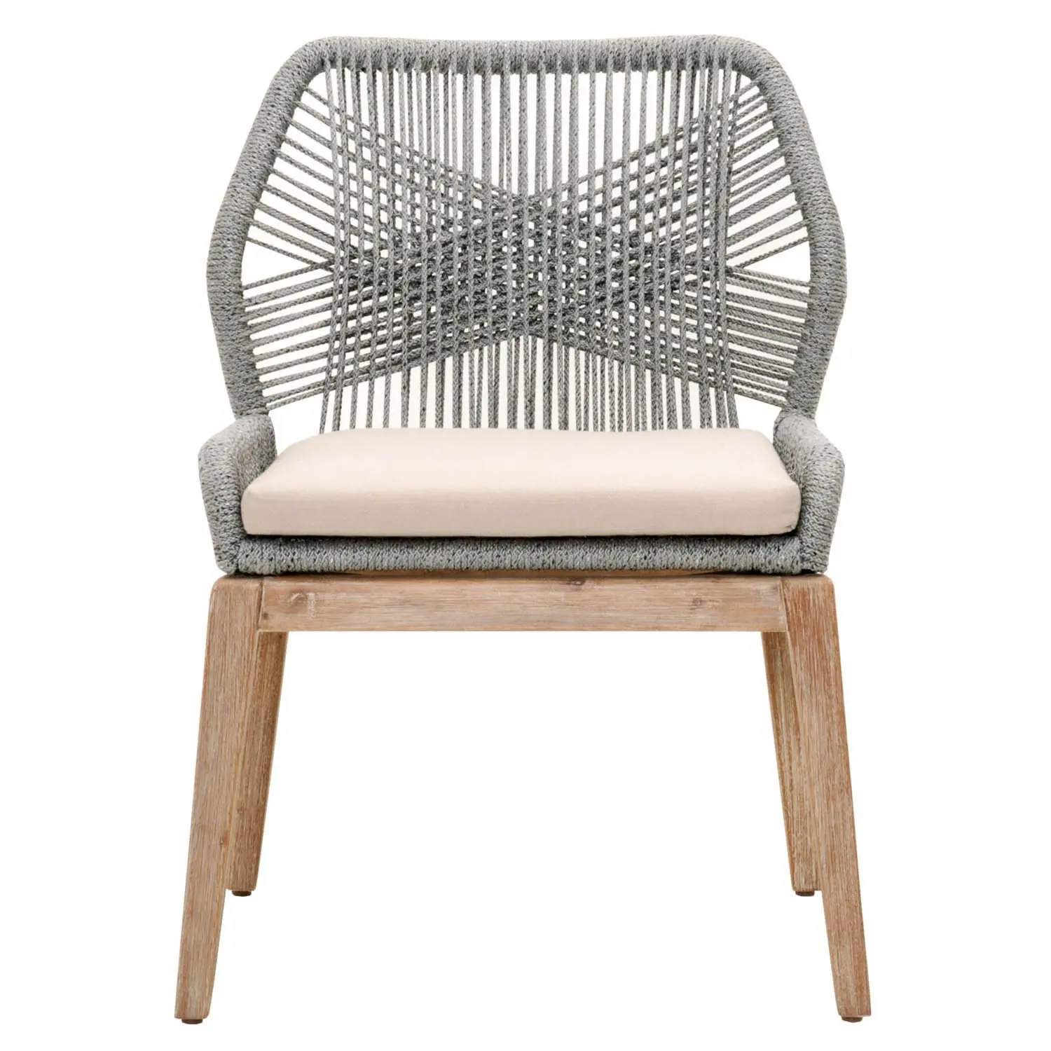 Cross Back Teak Wood Dining Chair with Rope Weaving and Waterproof Fabric Seat