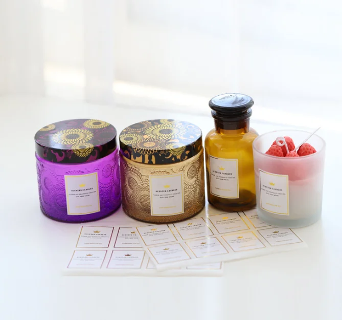 Self-adhesive Customized Logo Vinyl Label Packaging bottle Sticker Printing Sticker Rose Gold Foil Candle Jar Labels