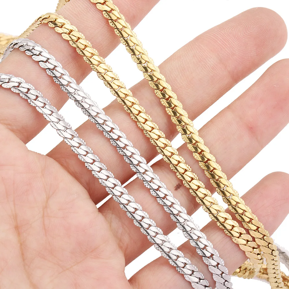 2024 most popular jewelry chain 18k Gold Stainless Steel nk Encrypted embossed chain Flat Cuban link chain