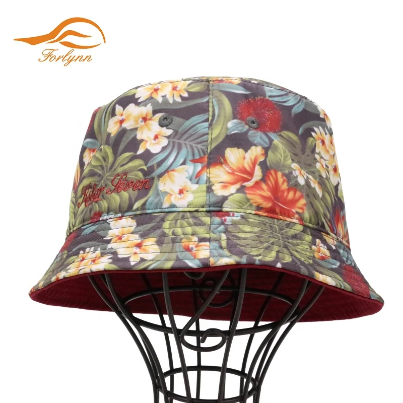 Custom Double Sided Printed Floral Pattern Polyester Folding Bucket Hat Men and Women Hat Customization