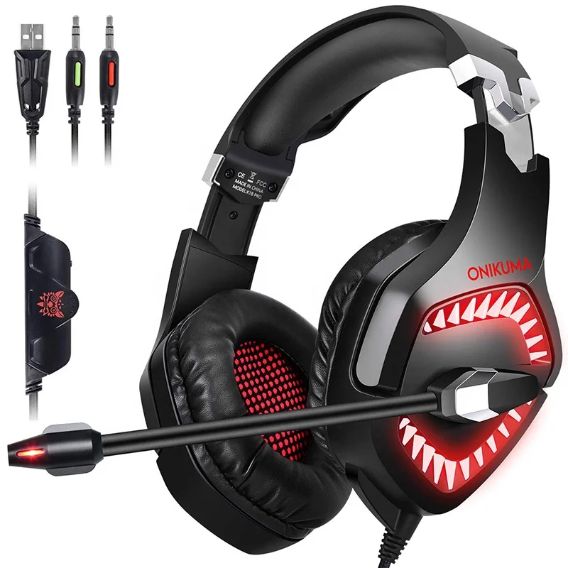 ONIKUMA K1 PRO Gaming Headset Stereo Bass LED Light Gamer Headphones With Cable Braided