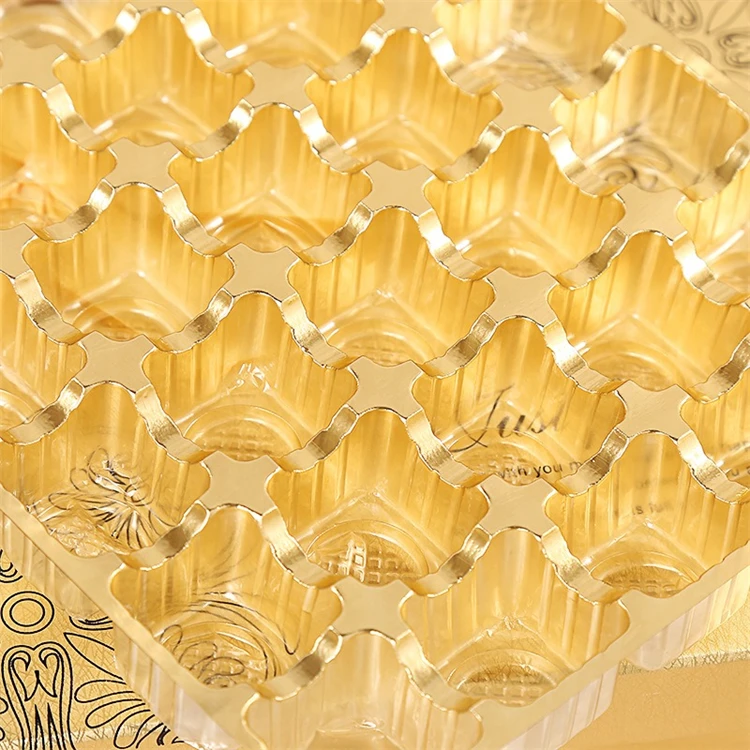 High-End Golden Foil Packaging Gift Box Wholesale Display Cardboard Paper Empty Tray Candy Chocolate Embossing Matt Lamination