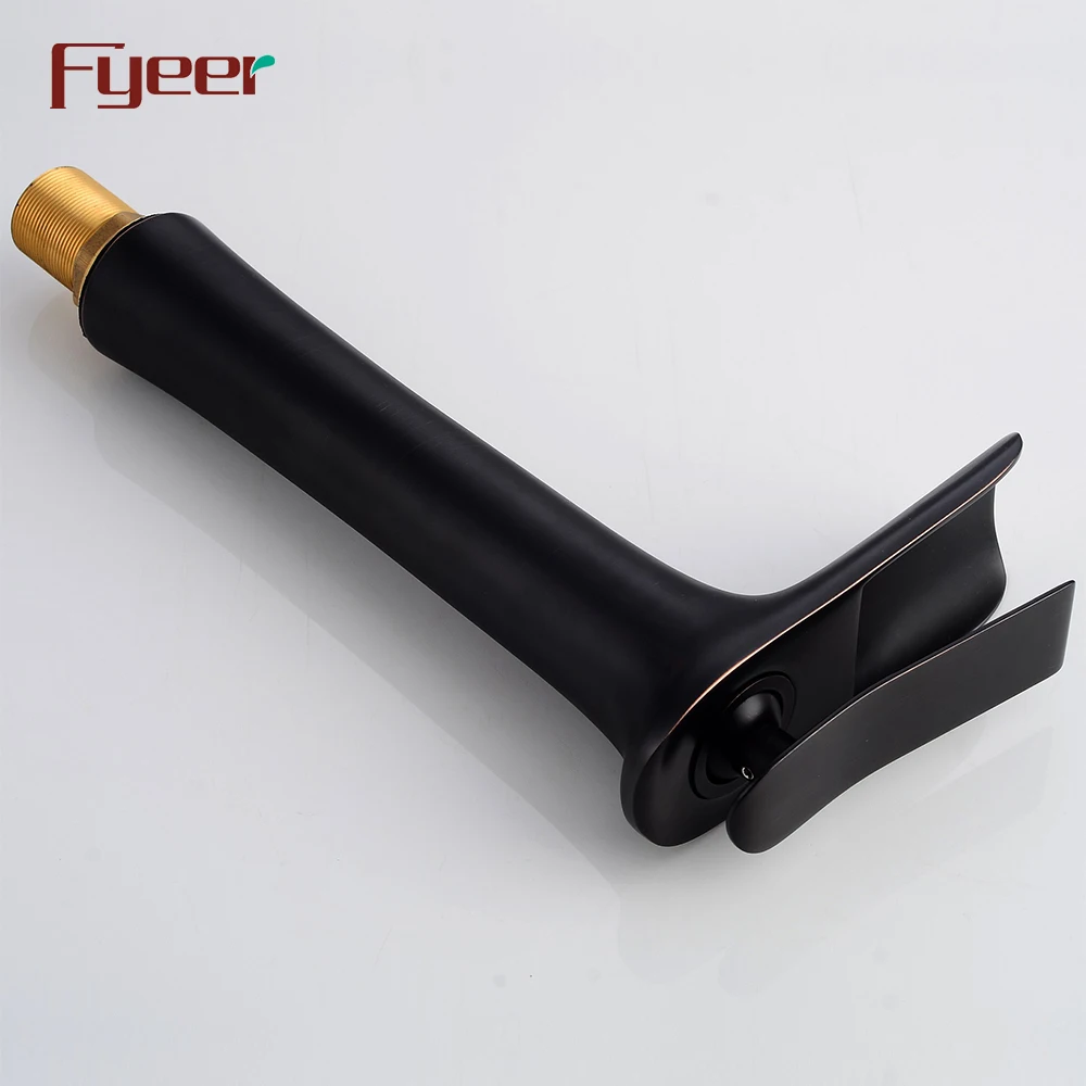 Fyeer High Arc Wash Basin Waterfall Black Bathroom Vessel Faucet