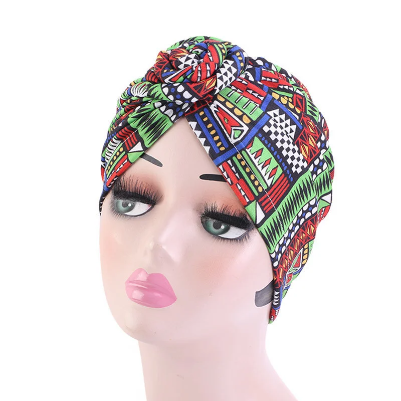 African Women Printed Doughnut Africain Geometric Pre-tied Head Wrap Chemo Cap