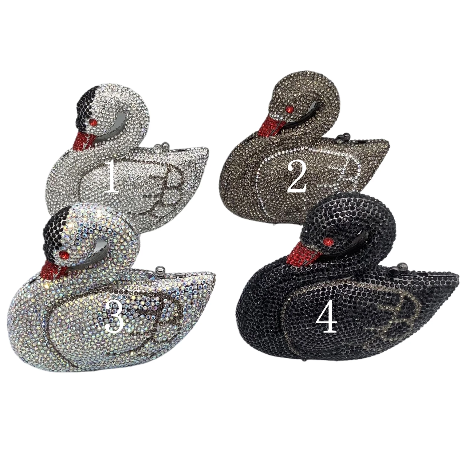 New Luxury Crystal Rhinestone Stones Wedding Party Dinner Evening Pouch Swan Shaped Lady Bridal Purses Design Clutch Hand Bags