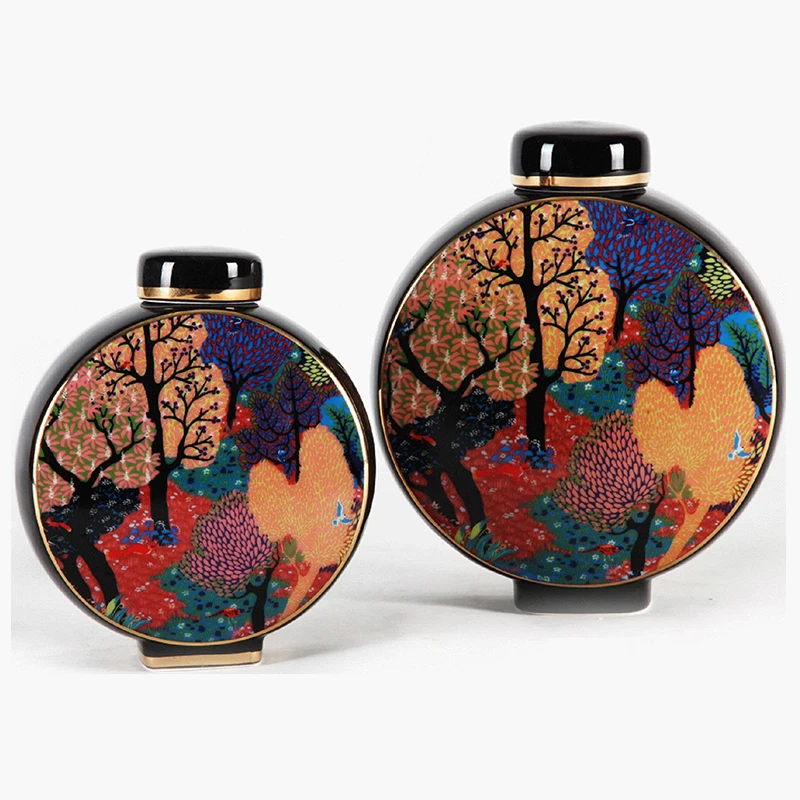 Luxury Retro Storage Jar Crane Pattern Ceramic Home Accessories Chinese Decor