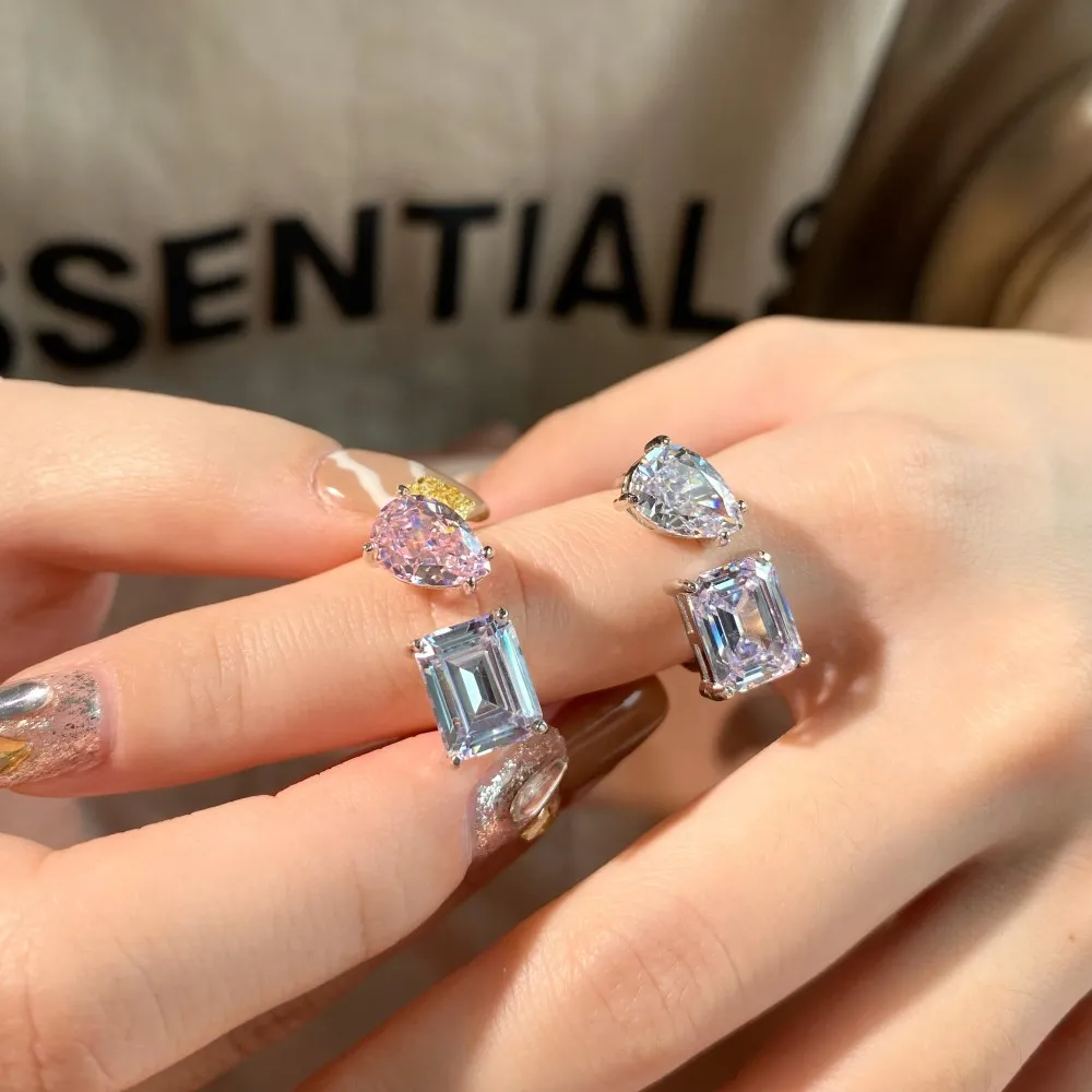 Dylam 925 Natural Stone Ring Ice Crystal Rings Finger Women Design Twist Adjustable Silver Couple Sterling