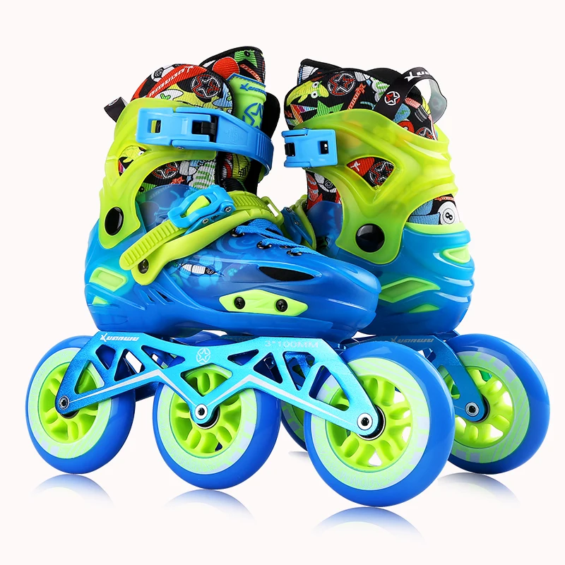 High quality  3*100mm PU rubber wheels  CNC6063 chassis  blue pink children adults  roller slalom inline skates