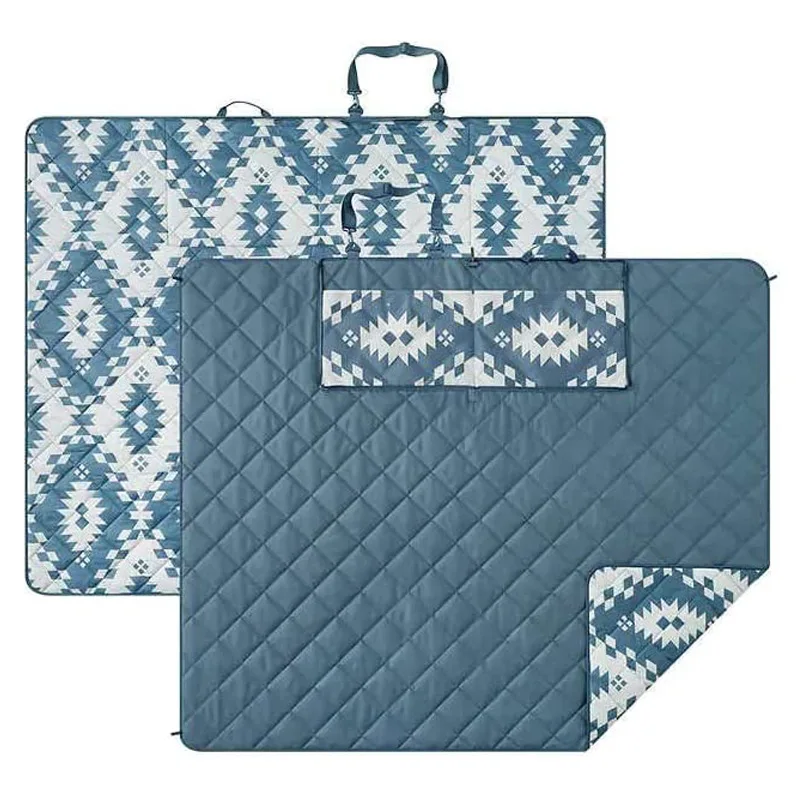 Outdoor Ethnic Style Picnic Blanket Mat Worn on the Shoulder Foldable Handbag OEM Pattern Poly Pongee Oxford Cloth Underlay