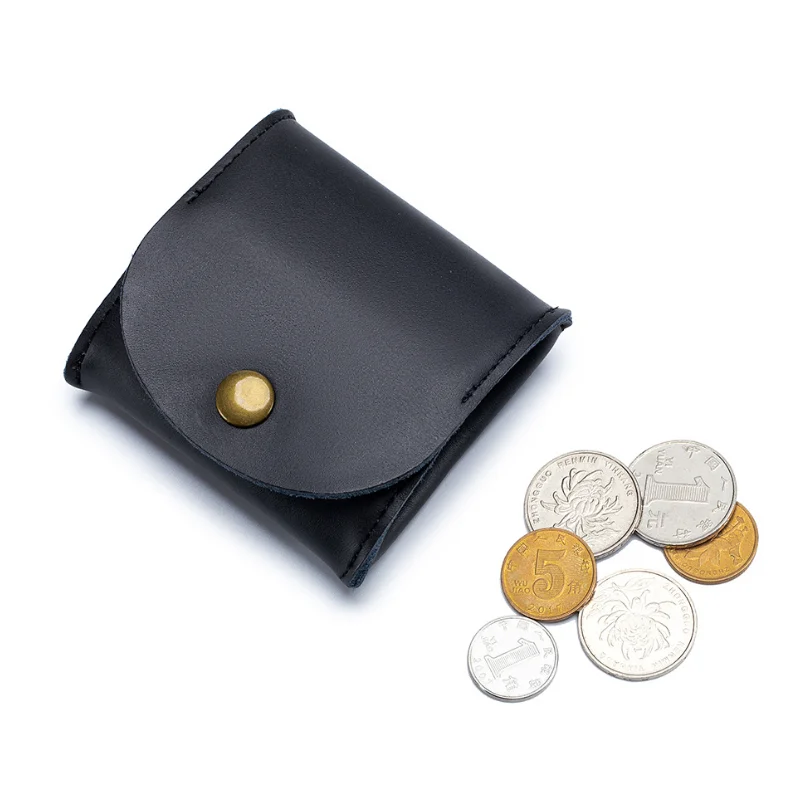 Genuine Cowhide Leather Coin Pouch Square Snap Compact Headphone Earpods Case Bag Cable Organizer Mini Promotional Business Gift