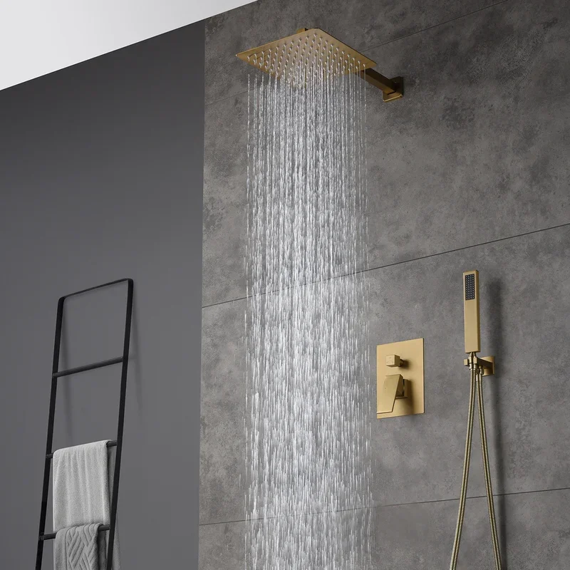 Brass Concealed Shower System Bathroom In Wall Luxury Gold Hot Cold Shower Mixer Set