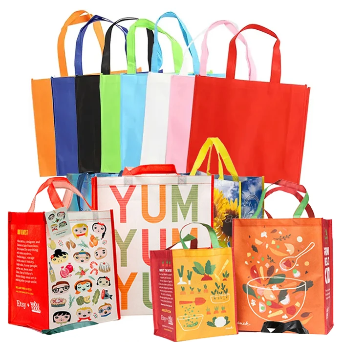 Custom print logo reusable d cut bulk buying grocery tote ecobag pp nonwoven bags laminated non woven fabric shopping bag
