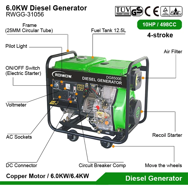 CE 6.0KW Portable Small Diesel Power Generator Set Price Home Air Cooled Diesel Engine Generators