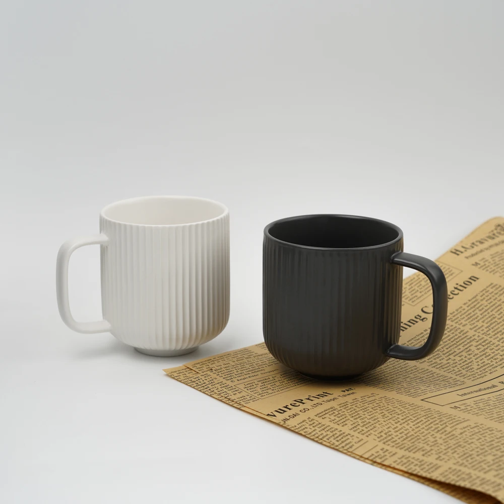 Wholesale Bulk In Stock Plain Colored Stripe Porcelain Ceramic Mugs Cup Coffee Mugs with Handle