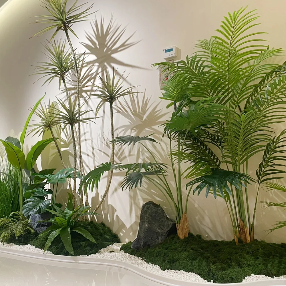 PZ-5-13 Home Garden Decor Real Touch Faked Plastic Tropical Palm Leaves Faux Plant in Plastic Pot Tall Artificial Palm Tree