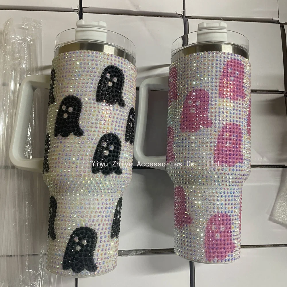 Black Spooky Halloween Full Bling Scream Cup 40 oz Bling Rhinestone Ghost Face Tumbler Cute Ghost Glitter Rhinestone Tumbler