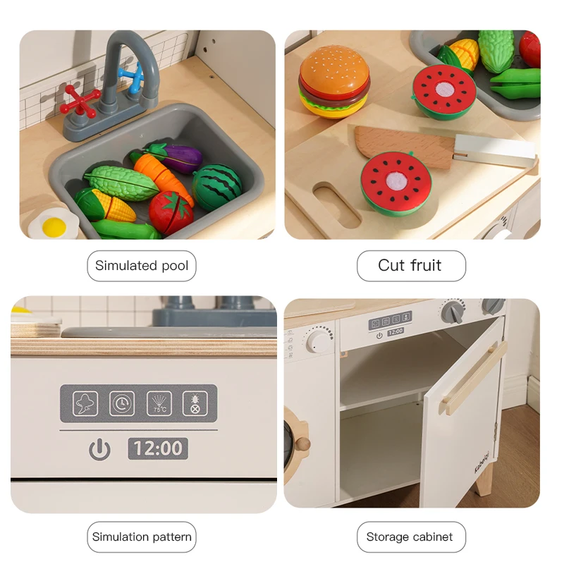2022 new style children cookhouse toy white wooden oven refrigerator washing machine combination set toys
