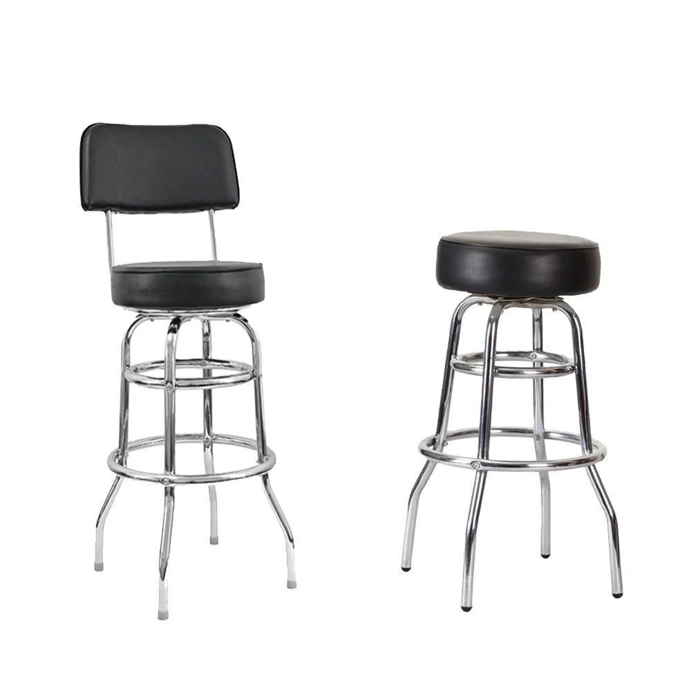 Metal chrome high bar stool chair with PVC leather back