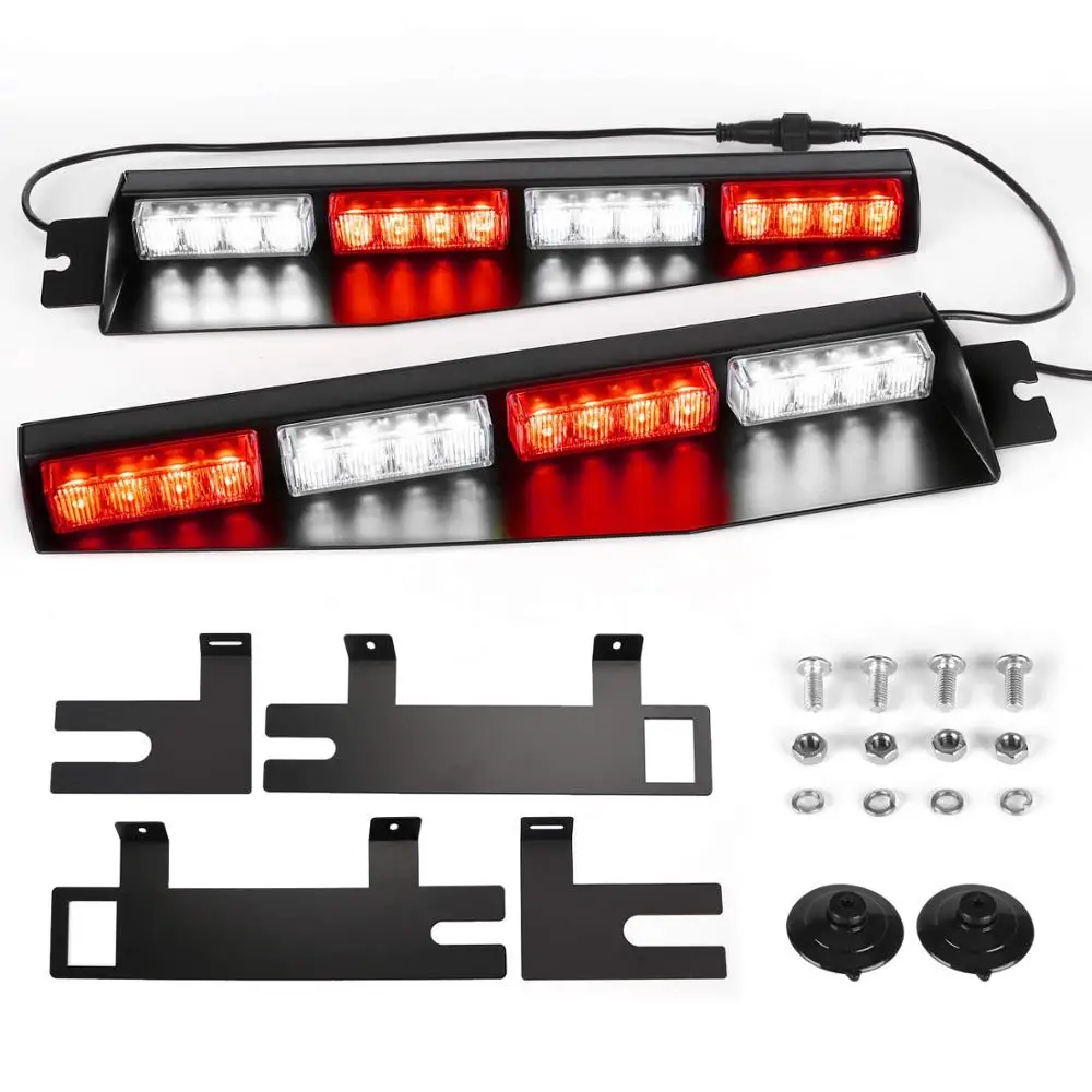 32LED Visor Lights 26 Flash Patterns Windshield Emergency Hazard Warning Strobe Beacon Split Mount Deck Dash Lamp