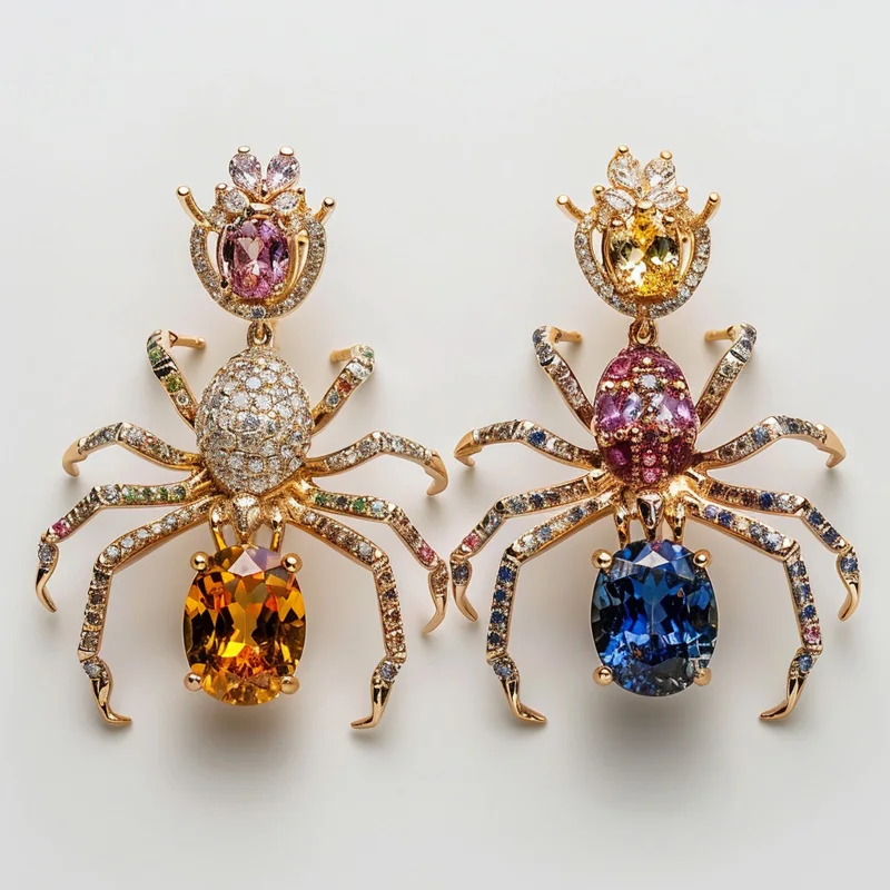 XILIANGFEIZI European/American Personality Trendy Cat Eyes Spider Earring Vintage Inlaid Diamond Match With Suit Halloween Gift