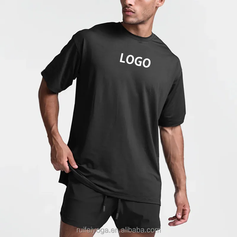 High Performance 85% Polyester 15% Spandex Mesh Fabric Drop Shoulder Gym Fitness Oversized Fitting Black Tshirt Plain For Men