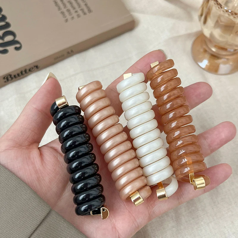 Genya New Design Elastic Telephone Wire Cords Hair Bands With Metal hair scrunchies For Women