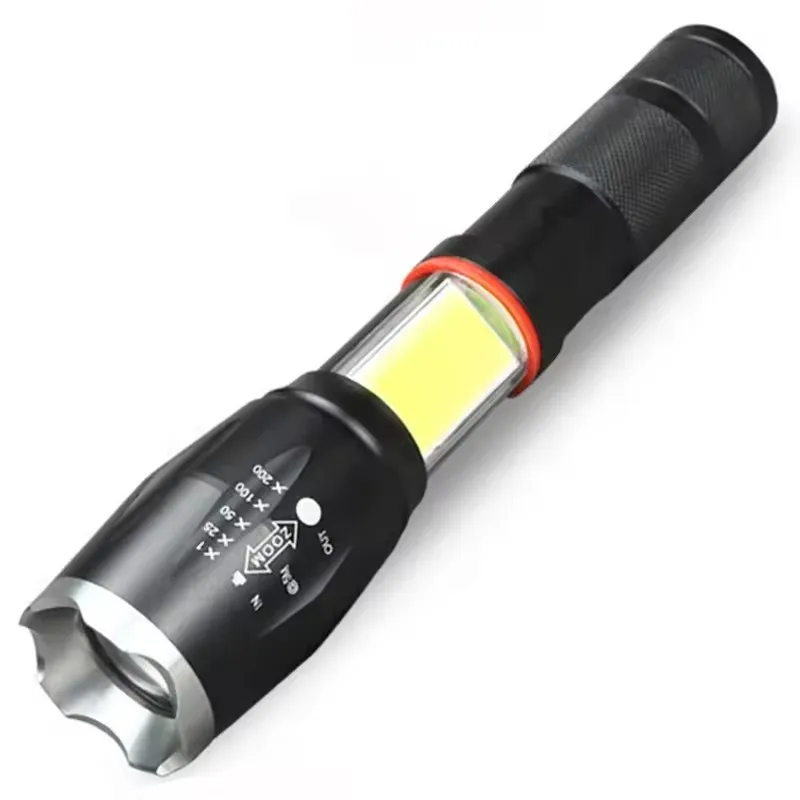 2 in 1 Aluminum Alloy LED High Power Flashlight  Zoomable T6 Torchlight  7 modes Hidden COB 18650 Rechargeable With Magnetic