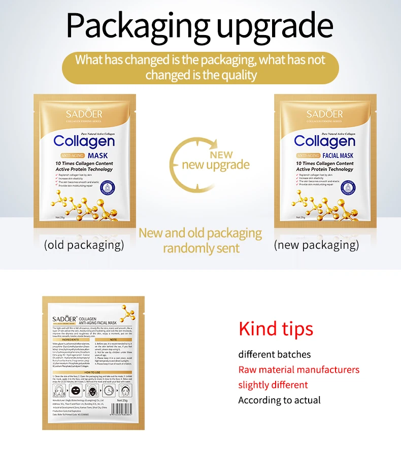 SADOER Hot Selling Bone Collagen Mascarillasl Facial Anti-aging moisturizing Lightening Skin Facial Mask