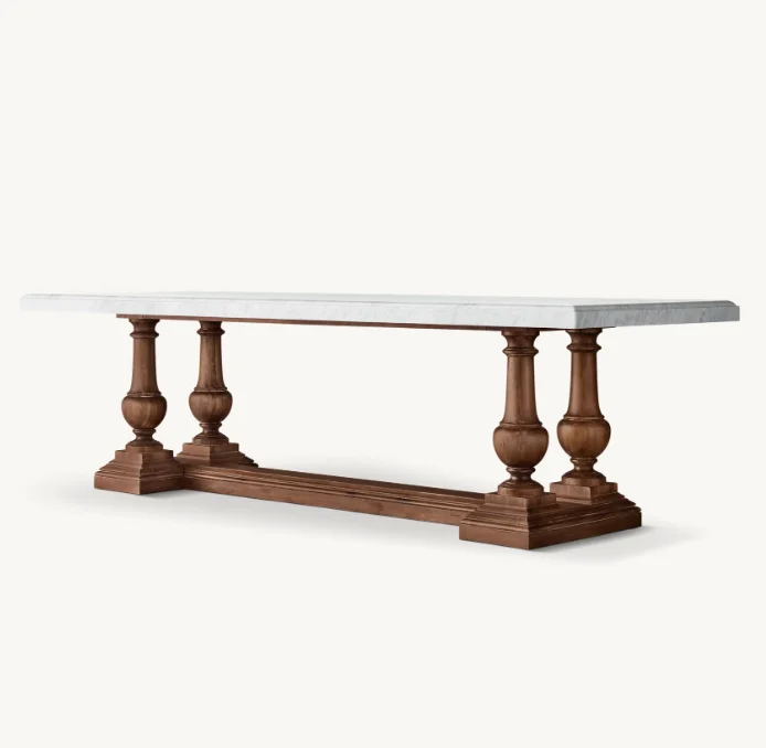 Indoor Furniture Antiqued Oak Rectangular Dining Table Marble Top Table