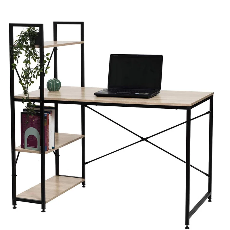 Factory Wooden L Shaped PC Desks Escritorio Metal Frame Office Home Living Room Furniture Corner Computer Table With Shelves