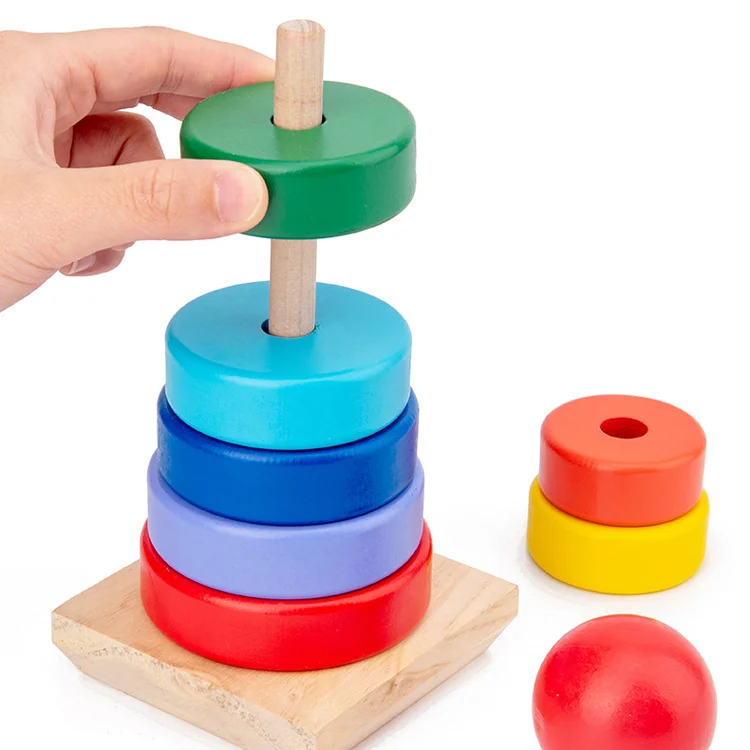 Разноцветная геометрическая форма Монтессори образовательные деревянные радужные башни многослойные блоки