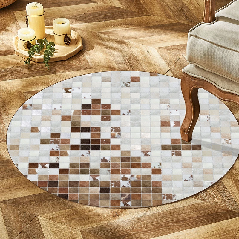 Wholesale floor rugs carpet 3d transfer printed patchwork cowhide leather style rugs carpets
