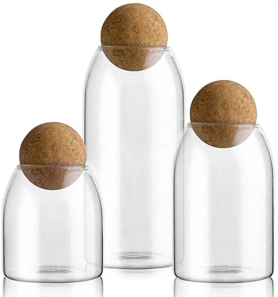 Storage Container Jars for Coffee, Tea, Spice, Sugar, Salt, Set of 3 (500ml, 800ml, 1200ml) Glass Canister with Wood Lid,