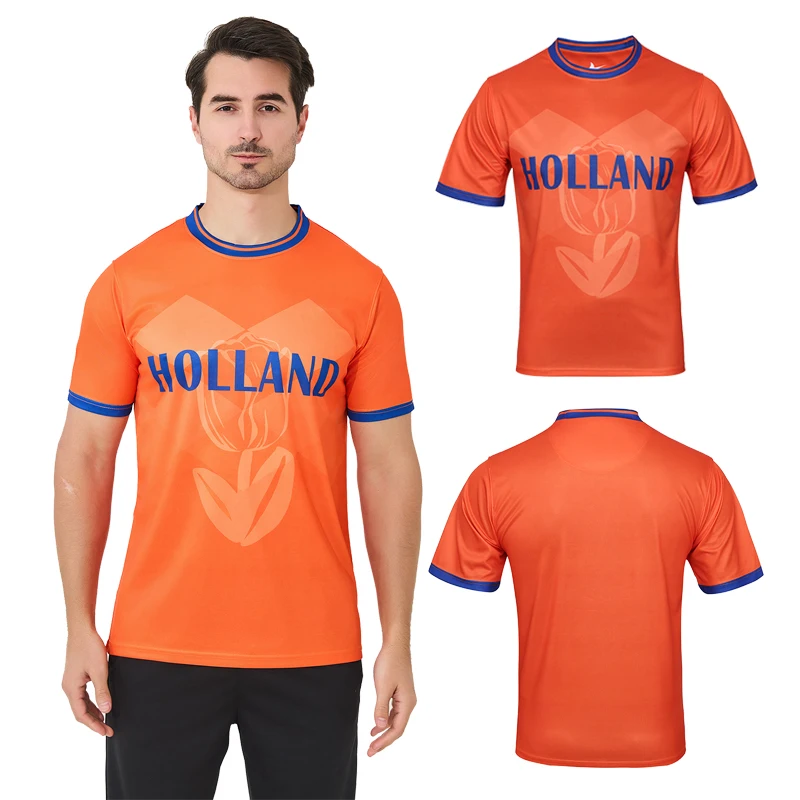 European Cup Holland fashion design new short-sleeved football jersey 100% polyester quick-drying breathable soccer uniform
